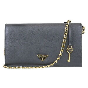 PRADA Heart Motif Chain Shoulder Bag Black Leather Shoulder Bag Limited Edition